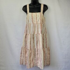 Madewell Button Back Tiered Dress with Textured Rainbow Stripes Size 0